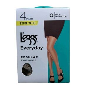 L'eggs Everyday Regular Pantyhose Nude Sheer Toe Size‎ Q 4 Pair Extra Value